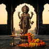 Handcrafted Vishnu murti with conch, chakra, mace and lotus on a lotus pedestal