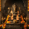 Handcrafted Ganesha murti with axe and modak bowl in a mandir niche