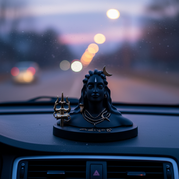 Adiyogi Shiva Idol with Trishul 4.5 Inch Black Gold | Car, Home, Gift | Dev Tattva