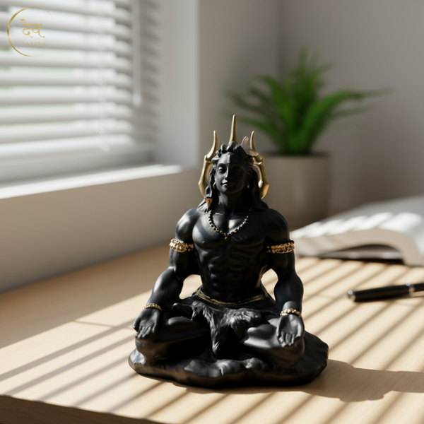 Shiv Murti Fiber Sitting Trishul – 3.5 Inch Black Gold | Car, Home, Gift | Lifetime Warranty | Dev Tattva