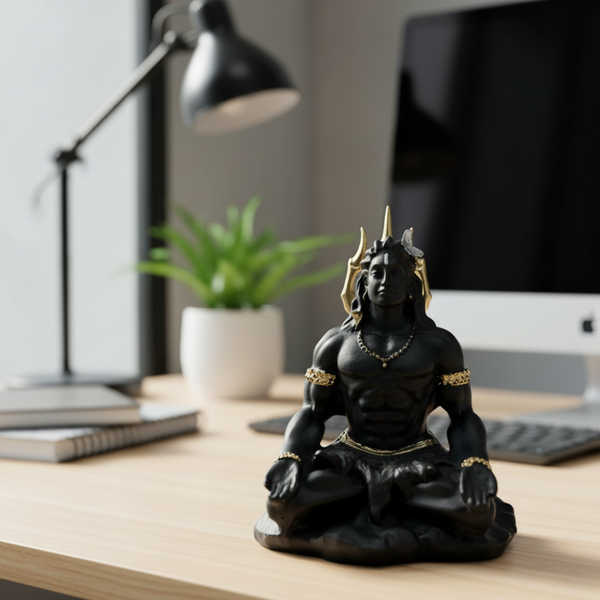 Shiv Murti Fiber Sitting Trishul – 3.5 Inch Black Gold | Car, Home, Gift | Lifetime Warranty | Dev Tattva