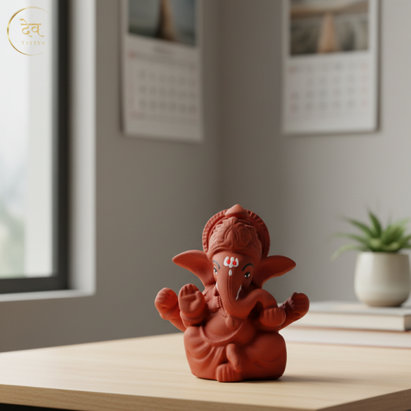 Ganesha Soft Feel Mukut Orange Idol – 2.5 Inch | Car, Home & Gift | Lifetime Warranty | Dev Tattva
