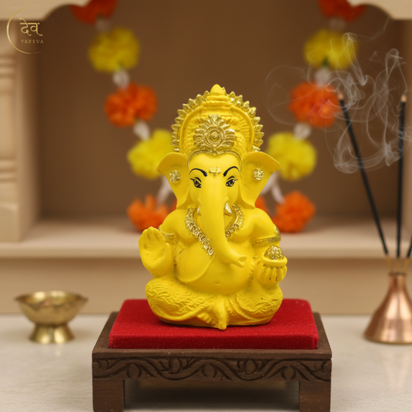 Ganesha Matte Gold Idol 3.5 Inch | 8 Colours | Car, Home & Gift | Lifetime Warranty