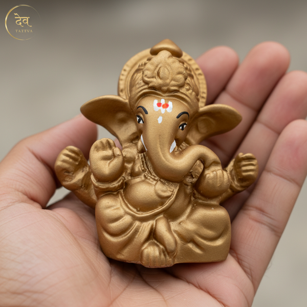 Ganesha Soft Feel Mukut Orange Idol – 2.5 Inch | Car, Home & Gift | Lifetime Warranty | Dev Tattva