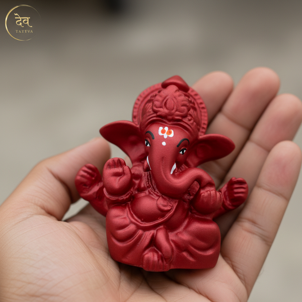 Ganesha Soft Feel Mukut Orange Idol – 2.5 Inch | Car, Home & Gift | Lifetime Warranty | Dev Tattva