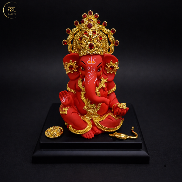 Gold Plated Crown Ganesha Idol with Base – 4.5 Inch | 5 Colours | Lifetime Warranty | Dev Tattva