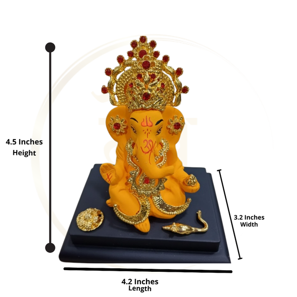 Gold Plated Crown Ganesha Idol with Base – 4.5 Inch | 5 Colours | Lifetime Warranty | Dev Tattva
