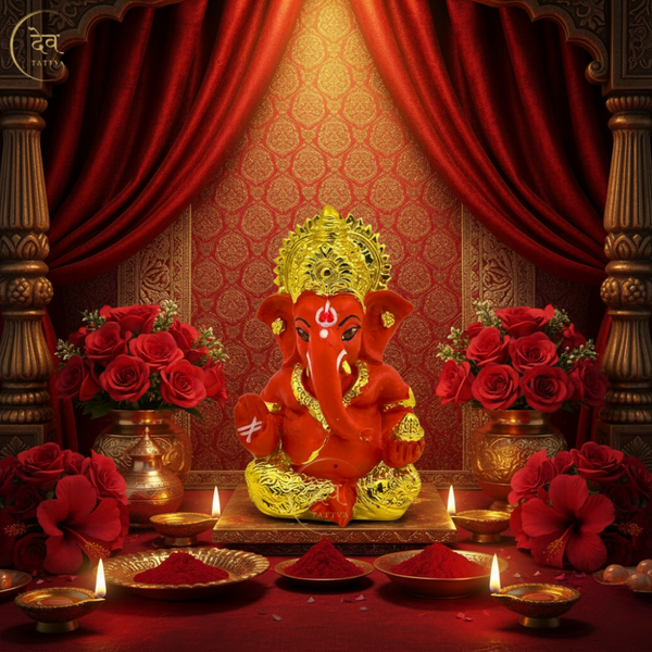 Gold Plated Titwala Ganesha Idol Red – "3.5 inch" Polyresin | Car, Gift, Home | 3-Y Warranty | Dev Tattva
