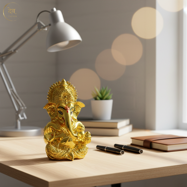 Gold Plated Titwala Ganesha Idol – "3.5 inch" Polyresin | Car, Gift, Home | 3-Y Warranty | Dev Tattva
