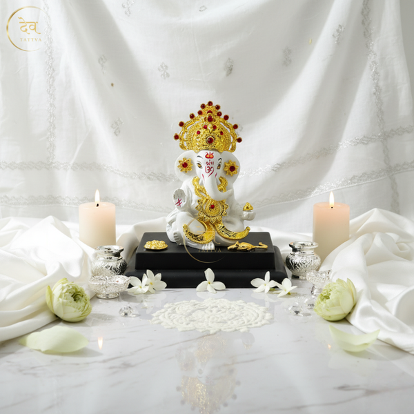 Ganesha Idol Gold Crown With Base