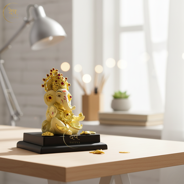Ganesha Idol Gold Crown With Base