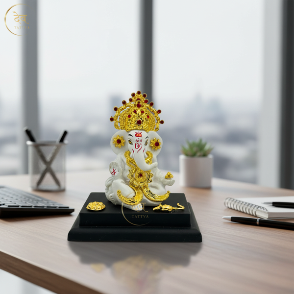 Ganesha Idol Gold Crown With Base