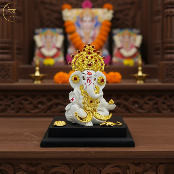 Ganesha Idol Gold Crown With Base