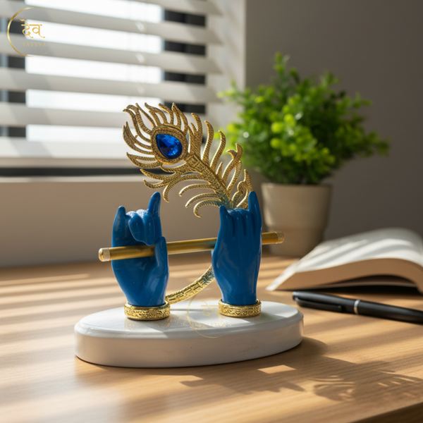 Krishna Hand Flute Glossy Blue – "4 inch" Polyresin | Car, Gift, Home | 3-Y Warranty | Dev Tattva