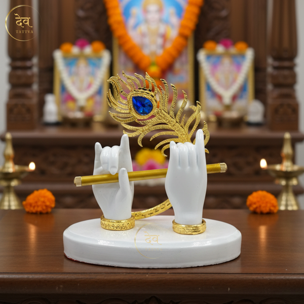 Krishna Hand Flute Glossy White – "4 inch" Polyresin | Car, Gift, Home | 3-Y Warranty | Dev Tattva
