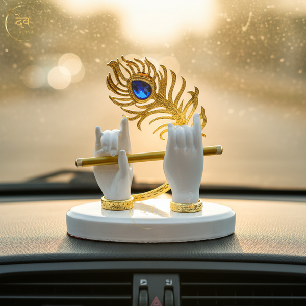 Krishna Hand Flute Glossy White – "4 inch" Polyresin | Car, Gift, Home | 3-Y Warranty | Dev Tattva