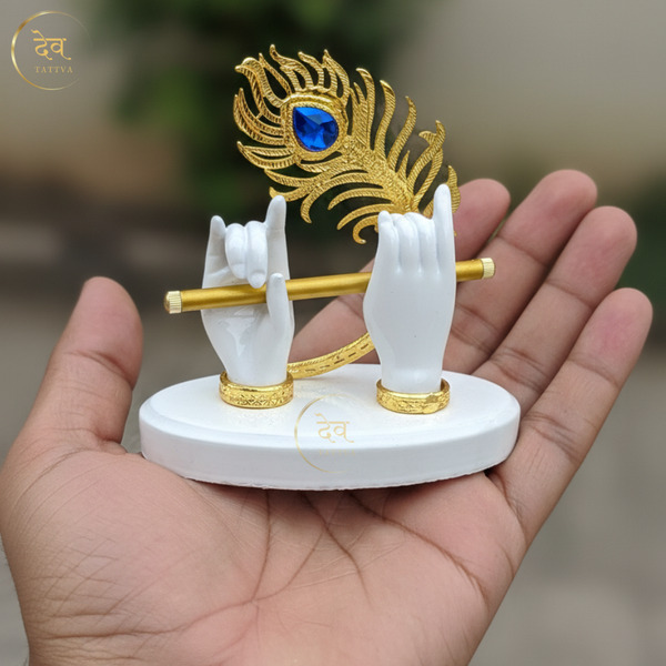 Krishna Hand Flute Glossy White – "4 inch" Polyresin | Car, Gift, Home | 3-Y Warranty | Dev Tattva