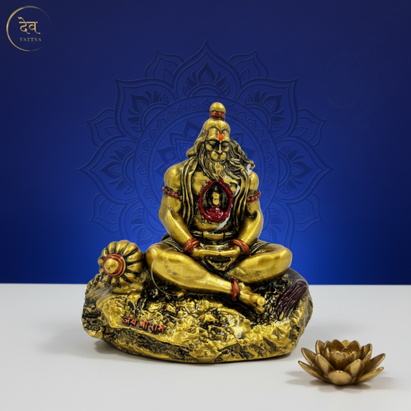 Hanuman Idol with Ram in Heart AT Gold – "3.5 inch" Polyresin | Car, Gift, Home | 3-Y Warranty | Dev Tattva