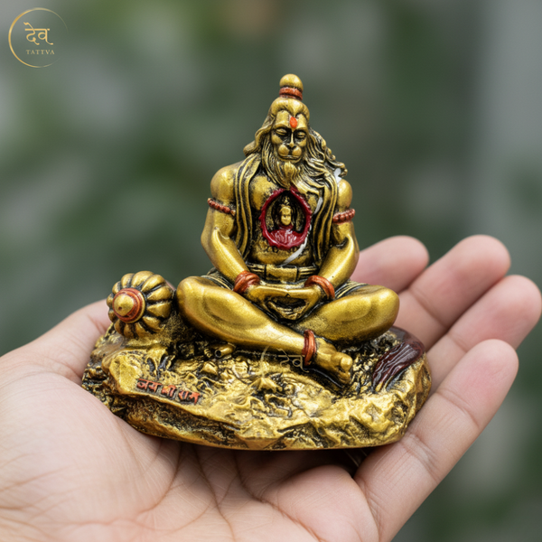 Hanuman Idol with Ram in Heart AT Gold – "3.5 inch" Polyresin | Car, Gift, Home | 3-Y Warranty | Dev Tattva
