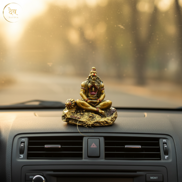 Hanuman Idol with Ram in Heart AT Gold – "3.5 inch" Polyresin | Car, Gift, Home | 3-Y Warranty | Dev Tattva