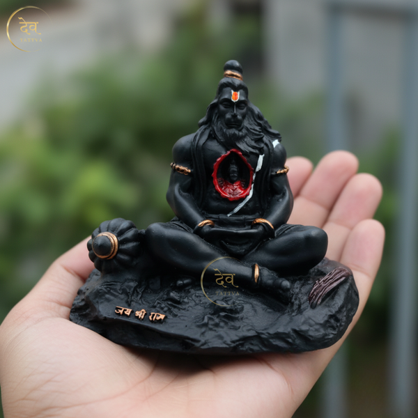 Hanuman Idol with Ram in Heart Black – "3.5 inch" Polyresin | Car, Gift, Home | 3-Y Warranty | Dev Tattva