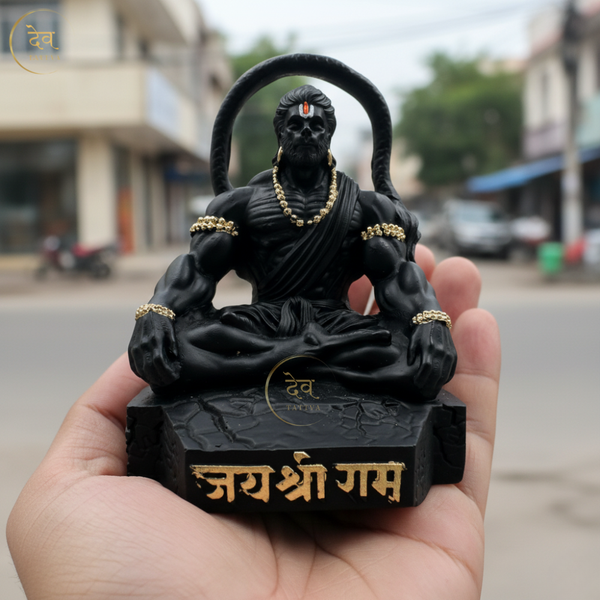 Hanuman Idol Sitting Round Tail Black – "4 inch" Polyresin | Car, Gift, Home | 3-Y Warranty | Dev Tattva