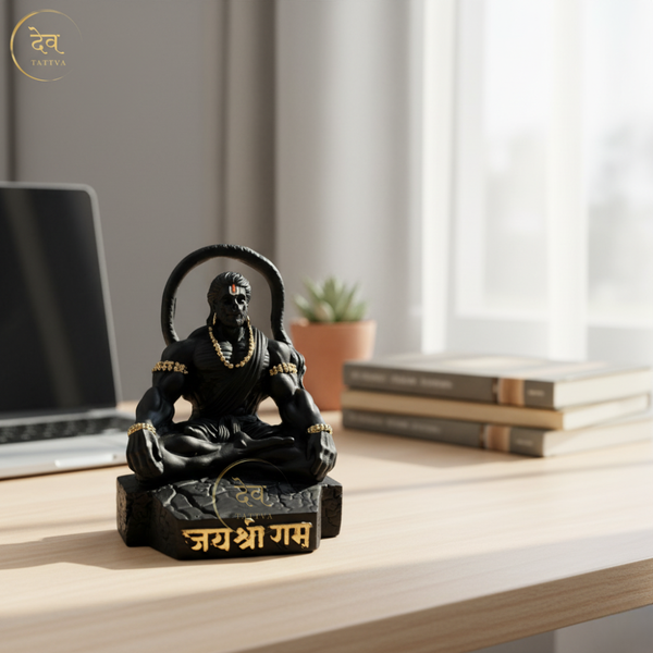 Hanuman Idol Sitting Round Tail Black – "4 inch" Polyresin | Car, Gift, Home | 3-Y Warranty | Dev Tattva