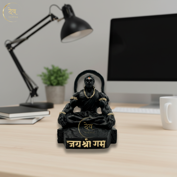 Hanuman Idol Sitting Round Tail Black – "4 inch" Polyresin | Car, Gift, Home | 3-Y Warranty | Dev Tattva