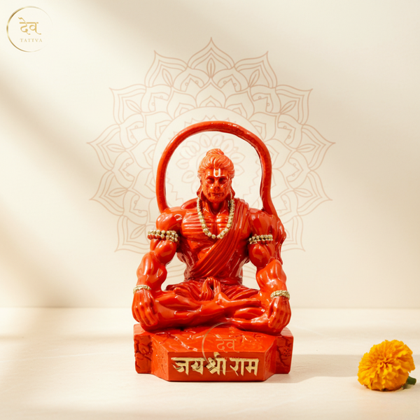 Hanuman Idol Sitting Round Tail Orange – "4 inch" Polyresin | Car, Gift, Home | 3-Y Warranty | Dev Tattva