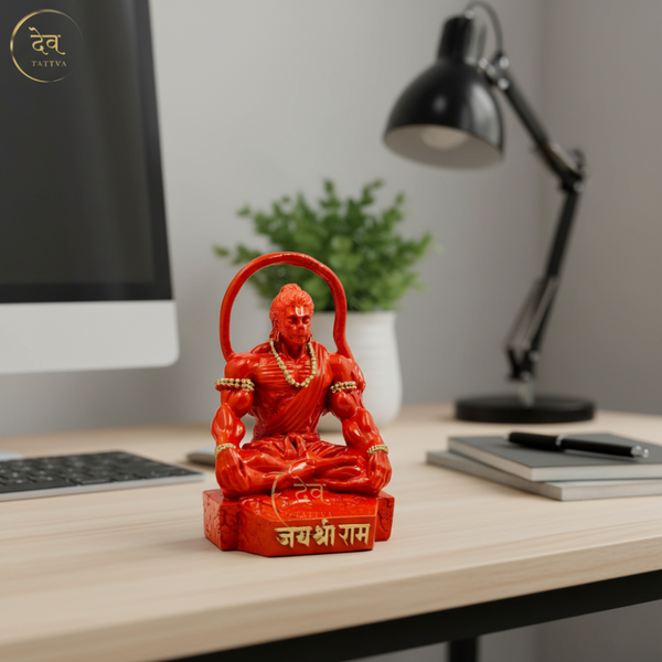 Hanuman Idol Sitting Round Tail Orange – "4 inch" Polyresin | Car, Gift, Home | 3-Y Warranty | Dev Tattva