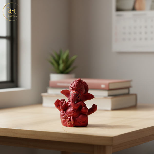 Ganesha Idol Soft Feel Mukut Maroon – "3.5 inch" Polyresin | Car, Gift, Home | 3-Y Warranty | Dev Tattva