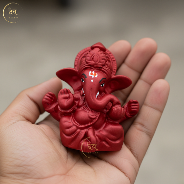 Ganesha Idol Soft Feel Mukut Maroon – "3.5 inch" Polyresin | Car, Gift, Home | 3-Y Warranty | Dev Tattva