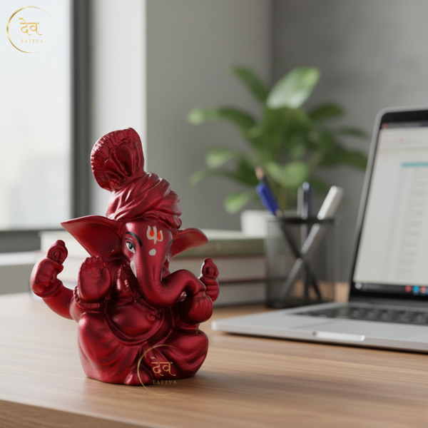 Ganesha Idol Soft Feel Pagdi Maroon – "3.5 inch" Polyresin | Car, Gift, Home | 3-Y Warranty | Dev Tattva