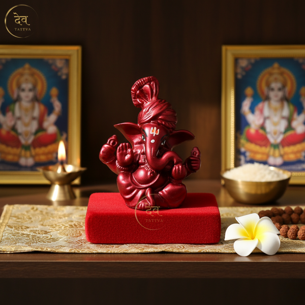Ganesha Idol Soft Feel Pagdi Maroon – "3.5 inch" Polyresin | Car, Gift, Home | 3-Y Warranty | Dev Tattva