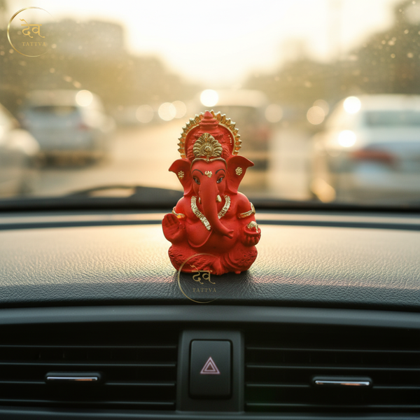 Ganesha Idol Matte Red Gold – "3.5 inch" Polyresin | Car, Gift, Home | 3-Y Warranty | Dev Tattva