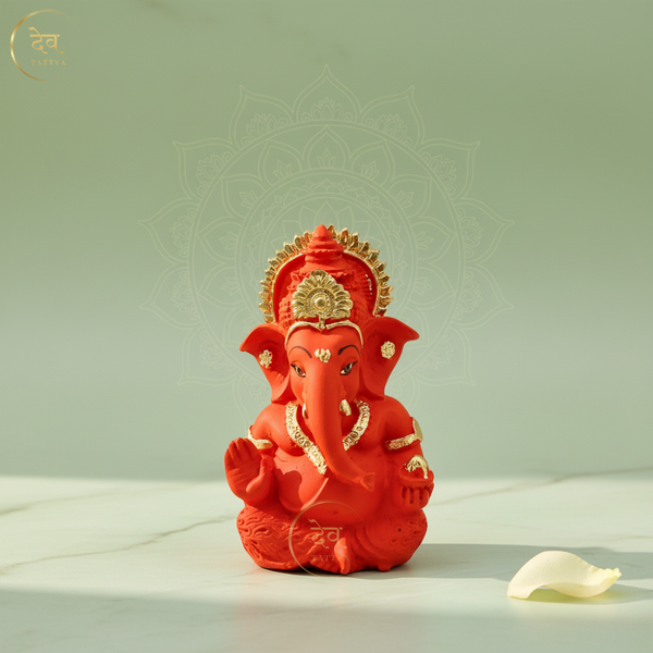 Ganesha Idol Matte Red Gold – "3.5 inch" Polyresin | Car, Gift, Home | 3-Y Warranty | Dev Tattva