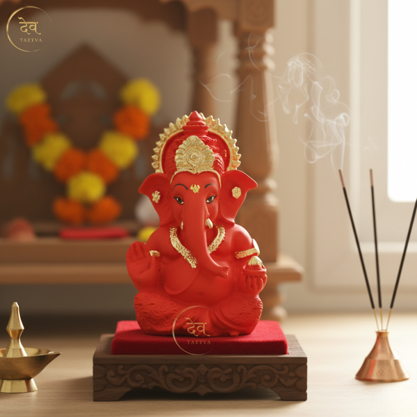 Ganesha Idol Matte Red Gold – "3.5 inch" Polyresin | Car, Gift, Home | 3-Y Warranty | Dev Tattva