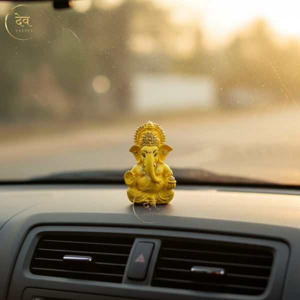 Ganesha Idol Matte Yellow Gold – "3.5 inch" Polyresin | Car, Gift, Home | 3-Y Warranty | Dev Tattva