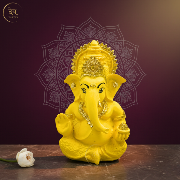 Ganesha Idol Matte Yellow Gold – "3.5 inch" Polyresin | Car, Gift, Home | 3-Y Warranty | Dev Tattva