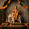 Handcrafted Indra murti on Airavata holding the golden Vajra in a mandir niche
