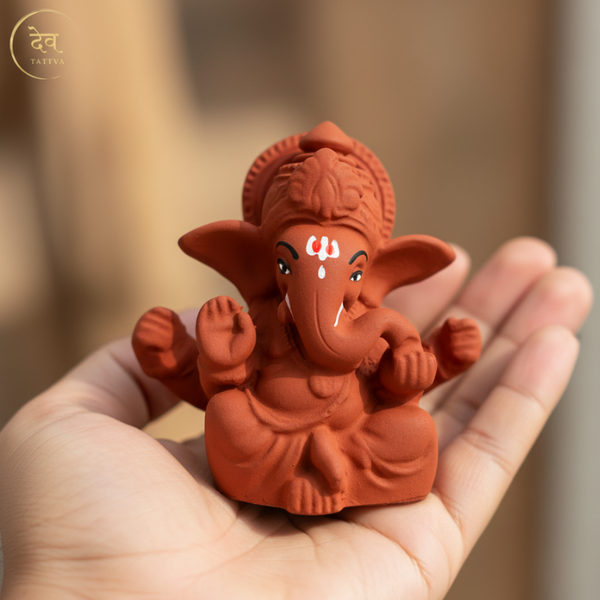 Ganesha Soft Feel Mukut Orange Idol – 2.5 Inch | Car, Home & Gift | Lifetime Warranty | Dev Tattva