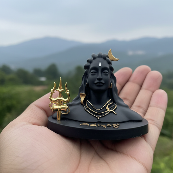 Adiyogi Shiva Idol with Trishul 4.5 Inch Black Gold | Car, Home, Gift | Dev Tattva