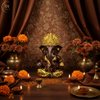 Gold Plated Titwala Ganesha Idol Brown – "3.5 inch" Polyresin | Car, Gift, Home | 3-Y Warranty | Dev Tattva