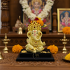 Ganesha Idol Gold Crown With Base Ivory – "4 inch" Polyresin | Car, Gift, Home | 3-Y Warranty | Dev Tattva
