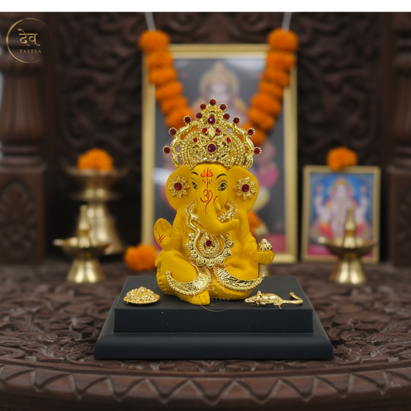 Ganesha Idol Gold Crown With Base