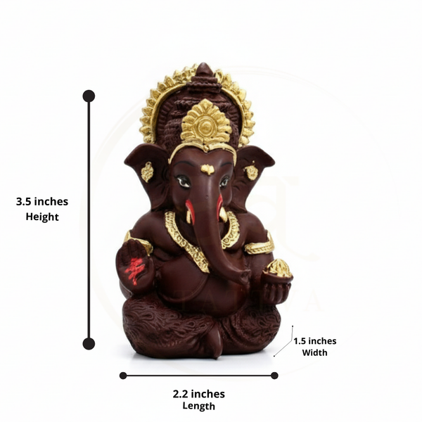 Ganesha Matte Gold Idol 3.5 Inch | 8 Colours | Car, Home & Gift | Lifetime Warranty