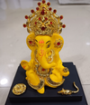 Ganesha Idol Gold Crown With Base Yellow – "4 inch" Polyresin | Car, Gift, Home | 3-Y Warranty | Dev Tattva