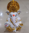Gold Plated Titwala Ganesha Idol White – "3.5 inch" Polyresin | Car, Gift, Home | 3-Y Warranty | Dev Tattva